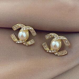 Gold Pearl & Crystal Stud Earrings | Elegant Statement Jewelry 3/$30